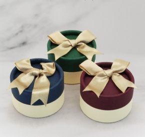 Custom INS-Style Round Jewelry Box with Ribbon & Sponge Insert — Small Circular Packaging for Rings, Earrings & Accessories